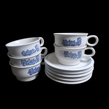 Vintage Pfaltzgraff Yorktowne Cup & Saucer Set/5 (10 pc) Stoneware Blue-Gray USA picture