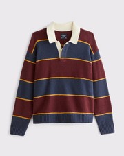 Sale Abercrombie & Fitch Men's Rugby Sweater Polo Navy Stripe picture
