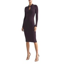 Reiss Dress Ronnie Purple Ribbed Knit Midi Long Sleeve Keyhole Size S NWT picture