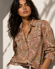 Talbots Petites Paisley Button Front Shirt Women's 10 Cotton Long Sleeve Top picture