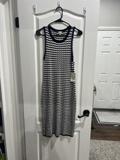A New Day Striped Textured Knit Tank Dress - Navy & White, Size M picture