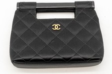 Chanel Vintage Black Quilted Wood Handle Satin CC Mini Bag picture