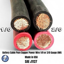 Battery Cable Pure Copper Power Wire 1/0 or 2/0 Gauge AWG Made in USA SAE J1127 picture