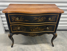 1980s Drexel Bombe Chest French Asian Chinoiserie Black Lacquer picture