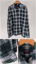Vintage 50s Gimbels Parkleigh Loop Collar Shadow Plaid Flannel Shirt Green M picture