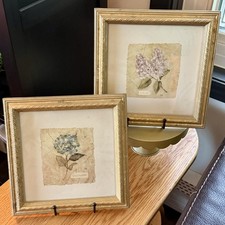Two Vintage Gold Framed Floral Prints Hydrangea and Lilac by Cheri Blum 8.75” picture