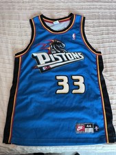 Vintage Nike NBA Detroit Pistons Grant Hill #33 Basketball Jersey Blue/Black 44 picture