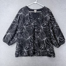Chicos 3/4 Sleeve Pullover Top Women Size 3 Black Floral White Lined picture