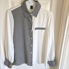 Shein Houndstooth Long Sleeve Button Up Top Women's XS Black/White picture
