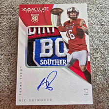 IMMACULATE COLLEGIATE NIC SHIMONEK BIRMINGHAM BOWL PATCH AUTO 3/5 TEXAS TECH picture