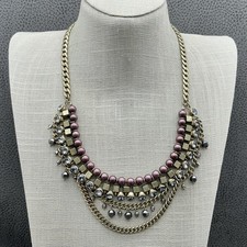 Silpada KR Necklace Gold Tone Purple Beaded Layered Crystal Bib 18 In Statement picture