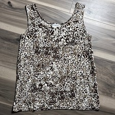 Chicos Travelers Animal Print Tank Top Brown Cream Sleeveless Scoop Neck Size 2 picture