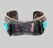 Vintage Jameson Lee Navajo Turquoise Nugget Sterling Silver Watch Cuff Bracelet picture