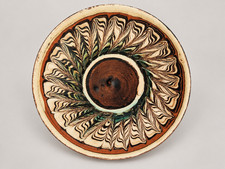 Vintage Romanian Horezu-Style Folk Art Pottery Miniature Plate – 3½ inches picture