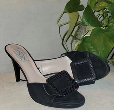 Oscar De LA Renta Black Suede Leather Open Toe Mules Sandals size 9.5M picture
