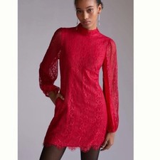 Maeve NWT Anthropologie Pink Raspberry Lace Overlay Mini Dress Open Back Size 4 picture