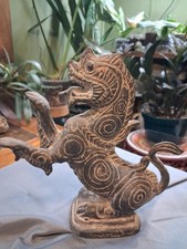 Antique Burmese Style Bronze Chinthe Statue Vintage Guardian Lion Mythical Beast picture