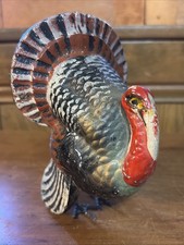 Vintage 50s Turkey Thanksgiving Candy Container Japan Metal Feet 5” No Plug picture
