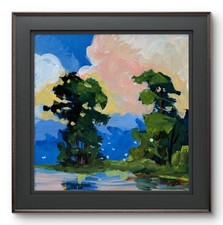 R Stevens Original 12x12 Impressionist Trees Reflecting In Water Painting Signed picture