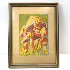 VTG 1960s Neon Magic Mushrooms Screen Block Print Psychedelic Signed Numbered  picture