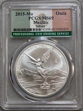 2015-Mo Onza Libertad Mexico Silver 1oz Coin, PCGS MS69 Flag Label picture