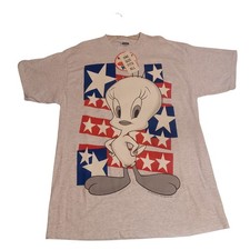 Vintage 1995 Warner Bros Loony Tunes  Tweety XL Cotton Gray T-Shirt NWT  picture