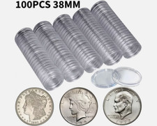 (100) Direct Fit 38mm Coins Capsules Holder for MORGAN,PEACE,IKE SILVER DOLLAR picture