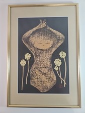 Original Kaoru Kawano Tanpopo Dandelion Seed Japanese Woodblock Print Framed picture