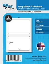 Wing Office 7x4.5 Shipping Labels – 200 Self-Adhesive Half Sheet, Made in USA picture
