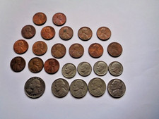 Joblot of USA Liberty Coins x25 1 cents 1 dimes 5 cents Q Dollar c1967-1990s  picture