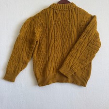 Mustard Yellow Cable Knit Sweater Women's Small Chunky Boho Cottagecore Retro picture