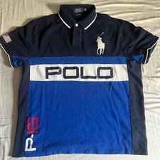 Polo Ralph Lauren USA Flag Big Pony Spellout Custom Slim Fit Polo Shirt XL picture
