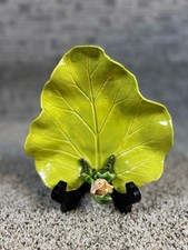 Vintage Handcrafted Ceramic Green Leaf w/Pixie Elf Figurine Sign Laura Maize 51 picture