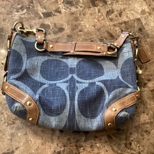 Rare Vintage Coach  Blue Denim Jumbo Signature Hobo Shoulder Bag Leather #12190 picture