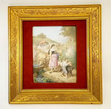 Antique painting on porcelain Wilhelm von Kaulbach listed artist pastoral scene picture
