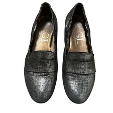 AGL Attilio Giusti Leombruni Metallic Silver Black Textured Penny Loafers Italy picture