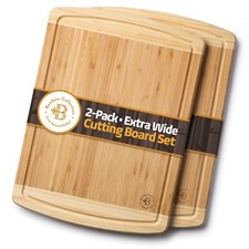Premium Thick Bamboo Cutting Board Set of 2-Juice Grooves. By Bambusi picture