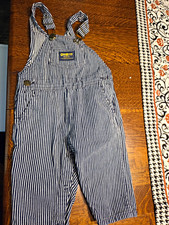  Vintage OshKosh B'gosh Blue/White Striped Denim Bib Overalls  18M 1992 picture