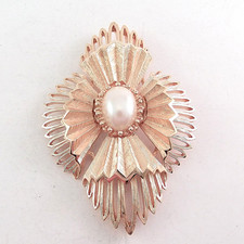 Vtg St John Faux Pearl Starburst Brooch Large Statement Signed Gold Tone picture