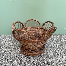 Vintage Boho Woven Wicker Flower Shaped Basket with Pedestal picture