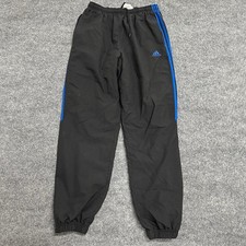 Adidas Track Pants Mens Size L Black Blue Stripes Elastic Waist Zipper Cuffs picture