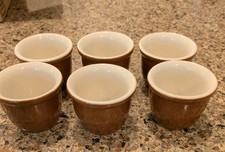 Vintage Hall Brown Glaze on White Custard Cups Ramekins #351 1/2 set of six picture