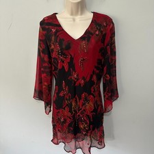 Vintage Signature JMB Tunic Womens Large Red Chiffon Y2K Dark Fairy Whimsigoth picture