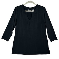 Chico’s Women’s 2 Black Pleated Neck Knit Top 3/4 Sleeve Blouse L 12 Traveler picture