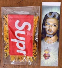 Supreme Accessories Lot Of Dashboard Flag F/W 26’ & Prayer Card Box Logo Sticker picture
