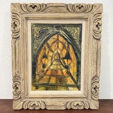 Vintage Van Hoople Gothic Cathedral Oil Painting Impasto Hillside Original MCM picture