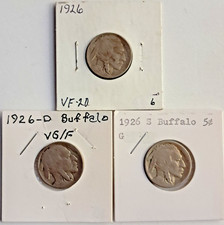 (3) 1926 Buffalo Nickels P(EF) D(F) S(G) mint locations picture