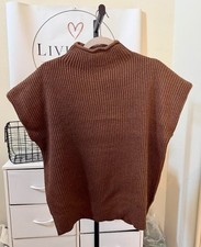 Zenana Women’s Brown Mock Neck Knit Sweater  Cap Sleeve Top picture