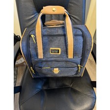 Nicole Miller New York Rolling Underseat Bag Blue Denim Leopard Print Carry On picture