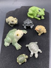 7 Vtg Frogs Toads Turtles Lot Pewter, Resin, Glazed Porcelain, Pearlite, Metal picture